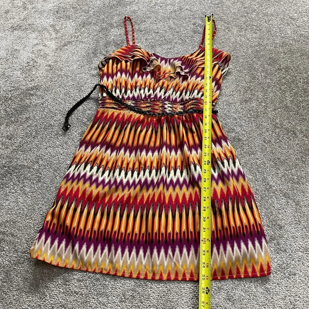 Love Reign Dress Womens XL Multicolor Midi Spaghetti Strap Boho Aztec Belted